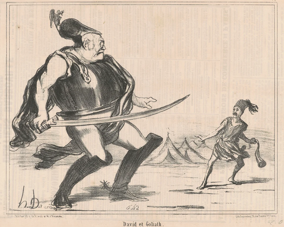 David et Goliath by Honoré Daumier, print, 1854