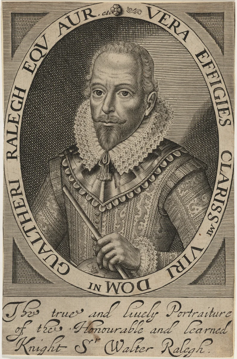 Sir Walter Raleigh by Anonymous Artist; Simon van de Passe, print, 1595-1647