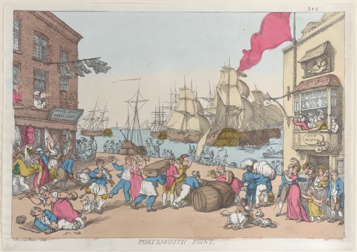 Portsmouth Point by Thomas Rowlandson, print, 1814