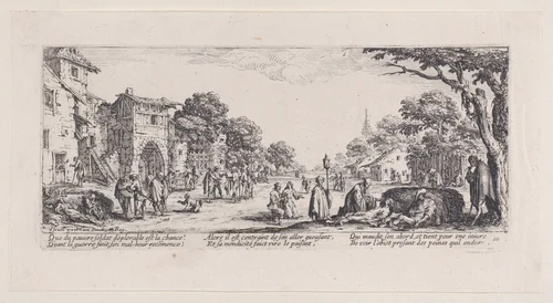 Les Mourants sur le Bord des Rouges (The Dying on the Edge of the Road), plate 16 from "Les Misères et les Mal-Heures de la Guerre" (The Miseries and Misfortunes of War) by Jacques Callot, print, 1633