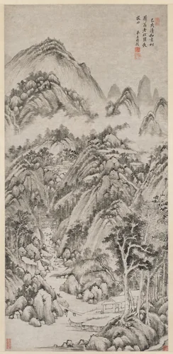 Mountain Village Embraced by the Summer by Wang Shimin, painting, 1659