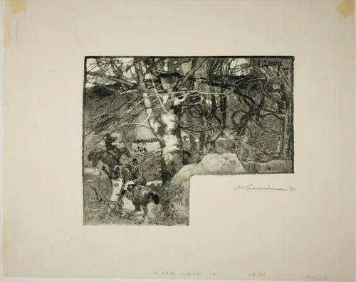 Ride to the Hounds, Mont-Gérard by Louis Auguste Lepère, print, 1908