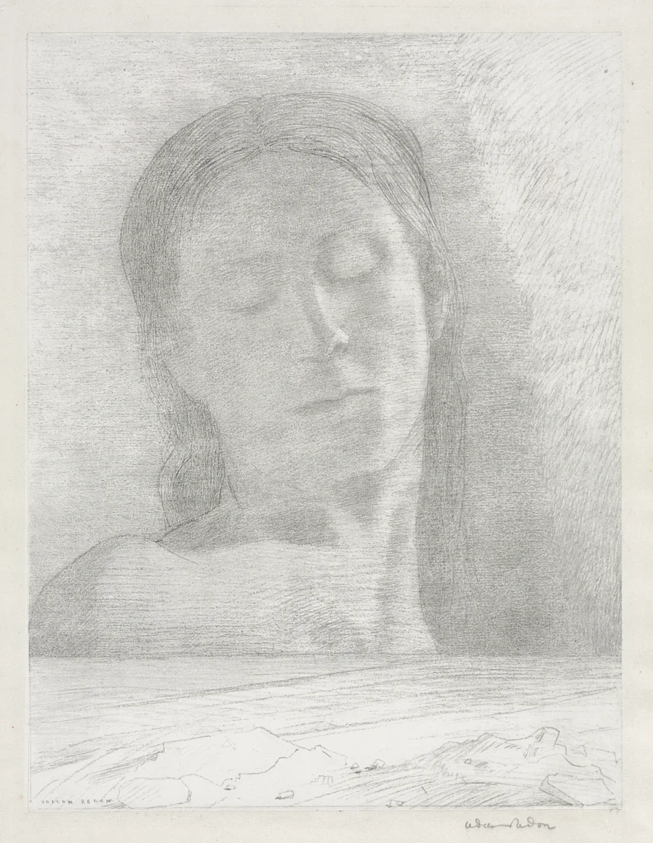 Closed Eyes by Odilon Redon, print, 1890