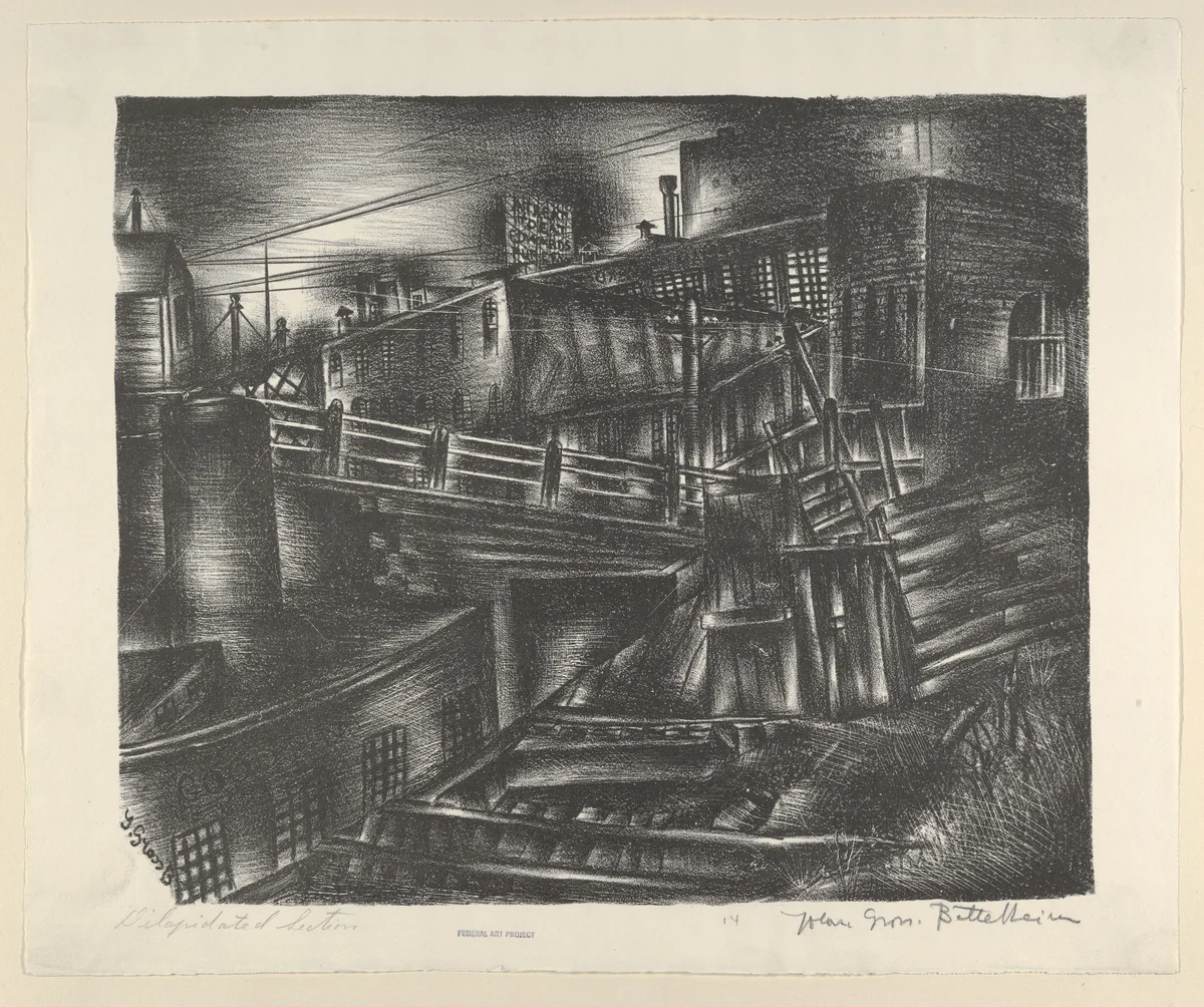 Dilapidated Section by Jolan Gross Bettelheim, print, 1935-1936
