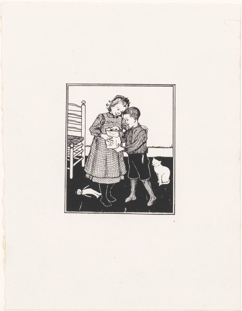 Jongen en meisje met een zak by Julie de Graag, print, 1887-1924
