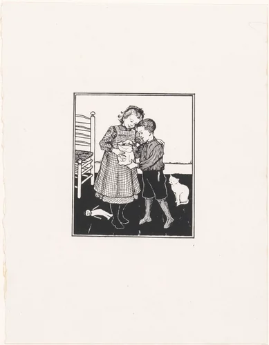 Jongen en meisje met een zak by Julie de Graag, print, 1887-1924
