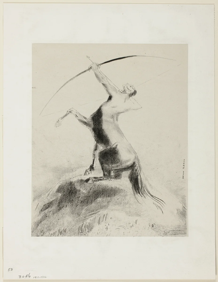 Centaur Aiming at the Clouds by Odilon Redon, print, 1883