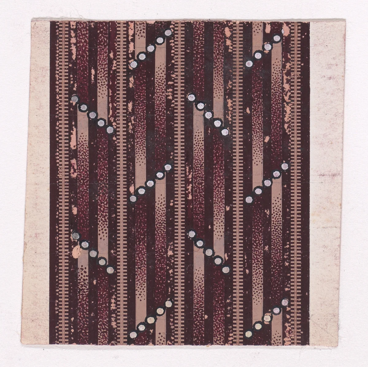 Textile Design with Alternating Horizontal Strips of Pearls over a Striped Background by anonymous, drawing, 1840