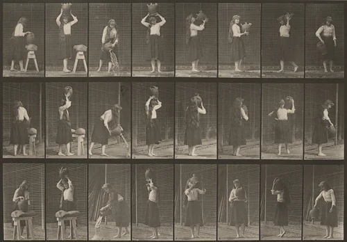 Plate Number 517. Miscellaneous movements with a water jar by Eadweard Muybridge, photograph, 1887