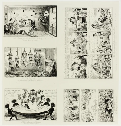 An Interrupted English Dinner Party at Paris from George Cruikshank's Steel Etchings to The Comic Almanacks: 1835-1853 (top left) by George Cruikshank, print, 1849