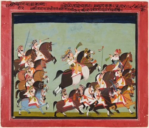 Maharaja Balwant Singh of Ratlam (r. 1825–57) in Procession with His Relatives and Courtiers by Kushala, painting, 1825