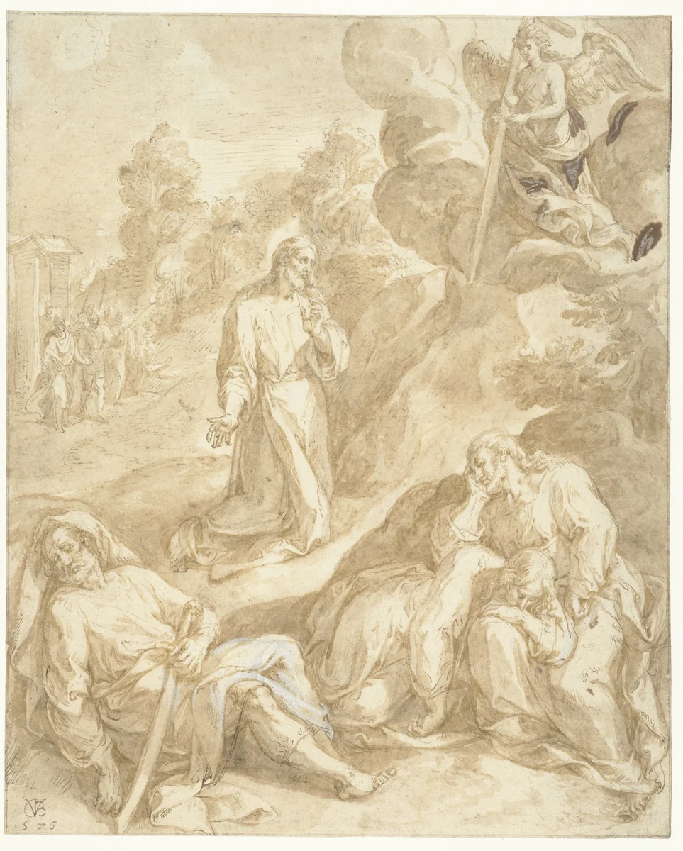 Christus in Gethsemane by Chrispijn van den Broeck, drawing, 1576