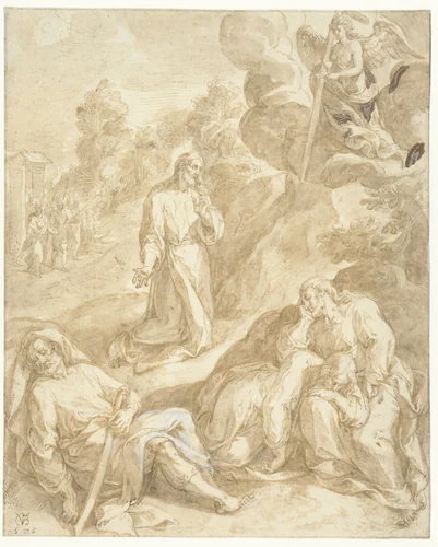 Christus in Gethsemane by Chrispijn van den Broeck, drawing, 1576
