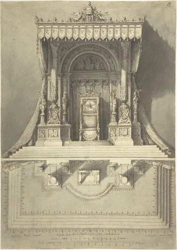Elevation and Ground Plan for a Papal Throne by Antonio Basoli, drawing, 1841