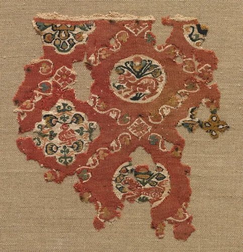 Tapestry with lattice of animals in medallions by Unknown, textile, 600-799