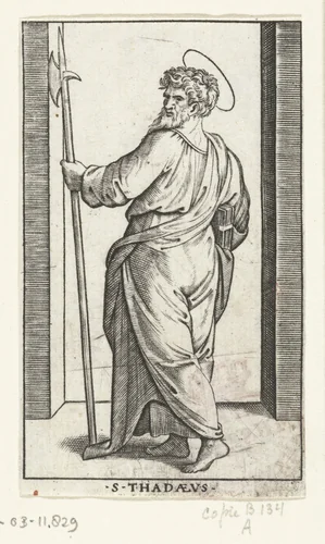 Apostel Judas Taddeüs met hellebaard by anonymous, print, 1517-1527