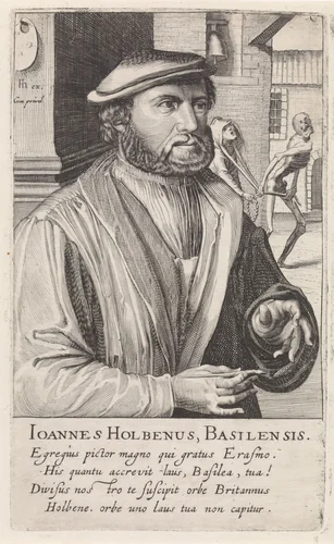 Portret van Hans Holbein by Simon Frisius, print, 1610