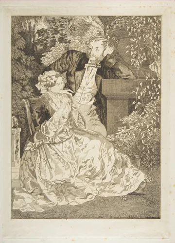 La Broderie à l'aiguille by Félix Bracquemond, print, 1850-1860