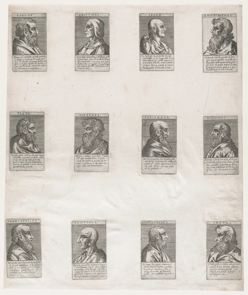 Portraits of the Ancient Philosophers, from "Speculum Romanae Magnificentiae" by anonymous, print, 1530-1580