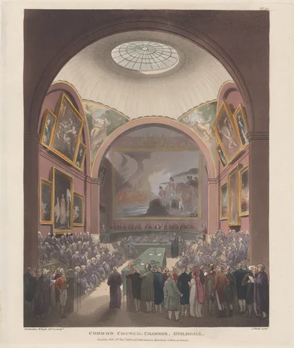 Common Council Chamber, Guildhall by Thomas Rowlandson, print, 1808