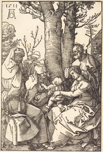 The Holy Family with Joachim and Anne under a Tree by Albrecht Dürer, print, 1511