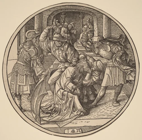 The Mocking of Christ and Christ Before Caiaphas by Jacob Cornelisz van Oostsanen, print, 1513
