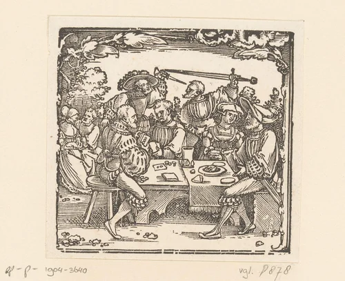 Kaartspelende en twistende soldaten by anonymous, print, 1510-1526