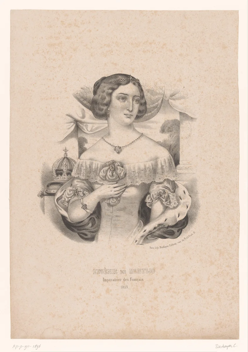 Portret van keizerin Eugénie de Montijo by Célestin Deshayes, print, 1853