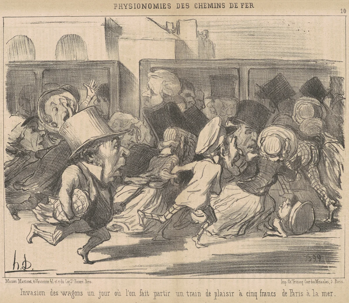 Invasion es wagons un jour ou l'on fait partir by Honoré Daumier, print, 1852