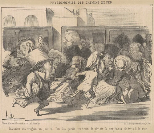 Invasion es wagons un jour ou l'on fait partir by Honoré Daumier, print, 1852