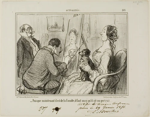 "- Since he is now part of the family, he must also have his portrait taken", plate 269 from Actualités by Honoré-Victorin Daumier, print, 1856