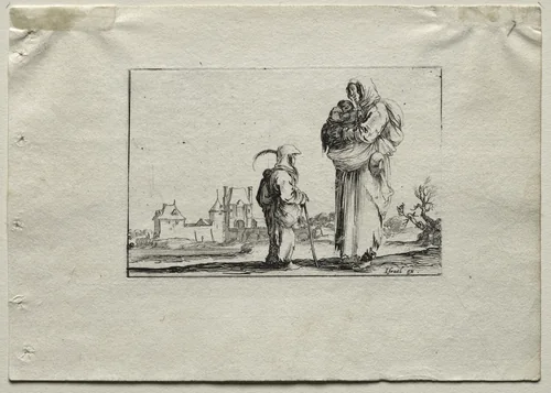Caprices: Beggar Woman with a Baby and a Little Girl by Stefano della Bella, print, 1637-1647