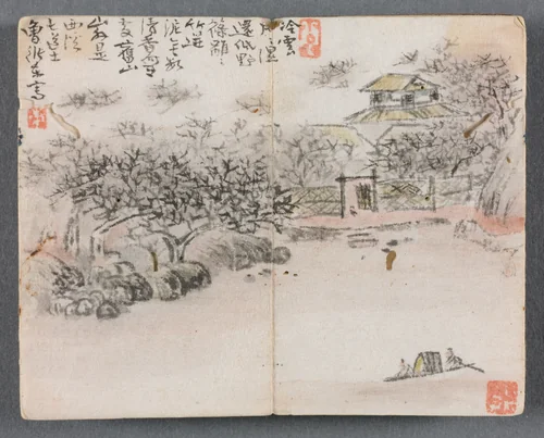 Miniature Album with Figures and Landscape (Landscape with Two Boatmen) by Zeng Yandong, painting, 1822