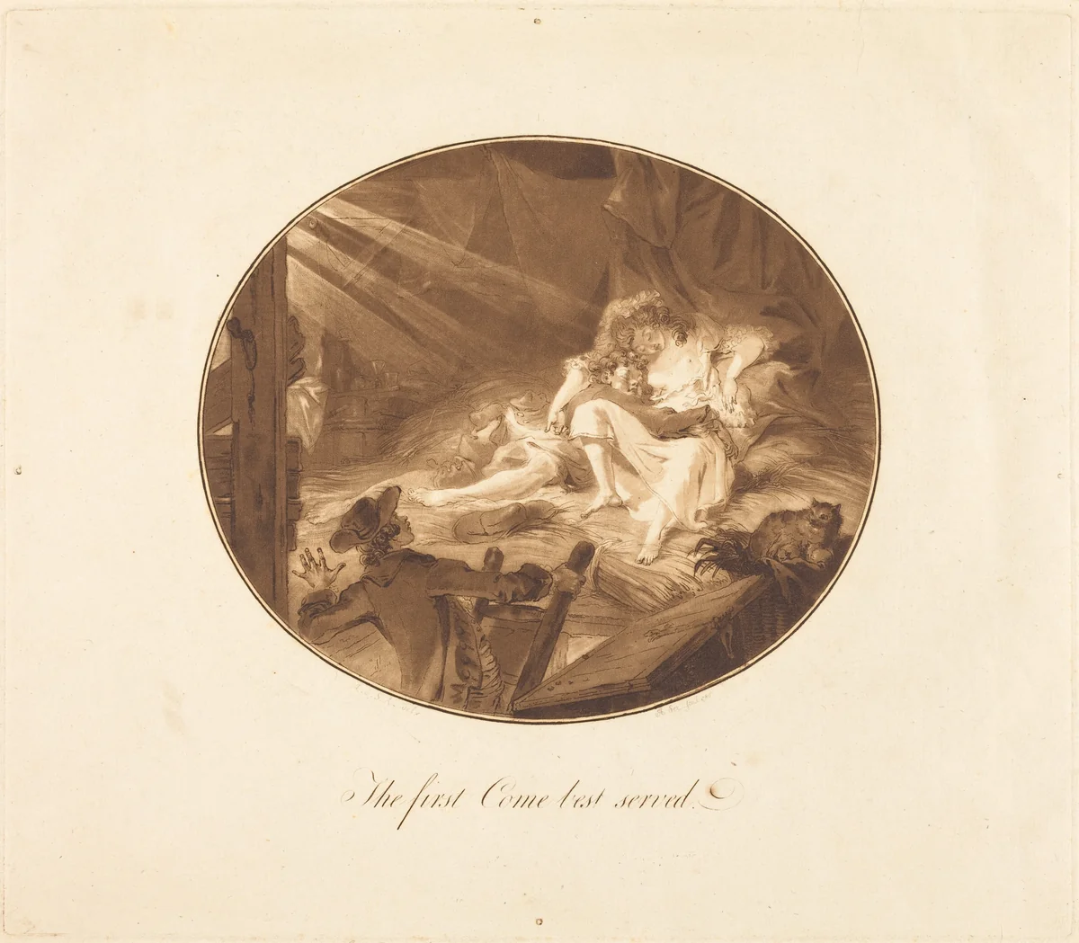 The First Come Best Served by Antoine-François Sergent; Augustin de Saint-Aubin, print, 1786