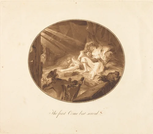 The First Come Best Served by Antoine-François Sergent; Augustin de Saint-Aubin, print, 1786