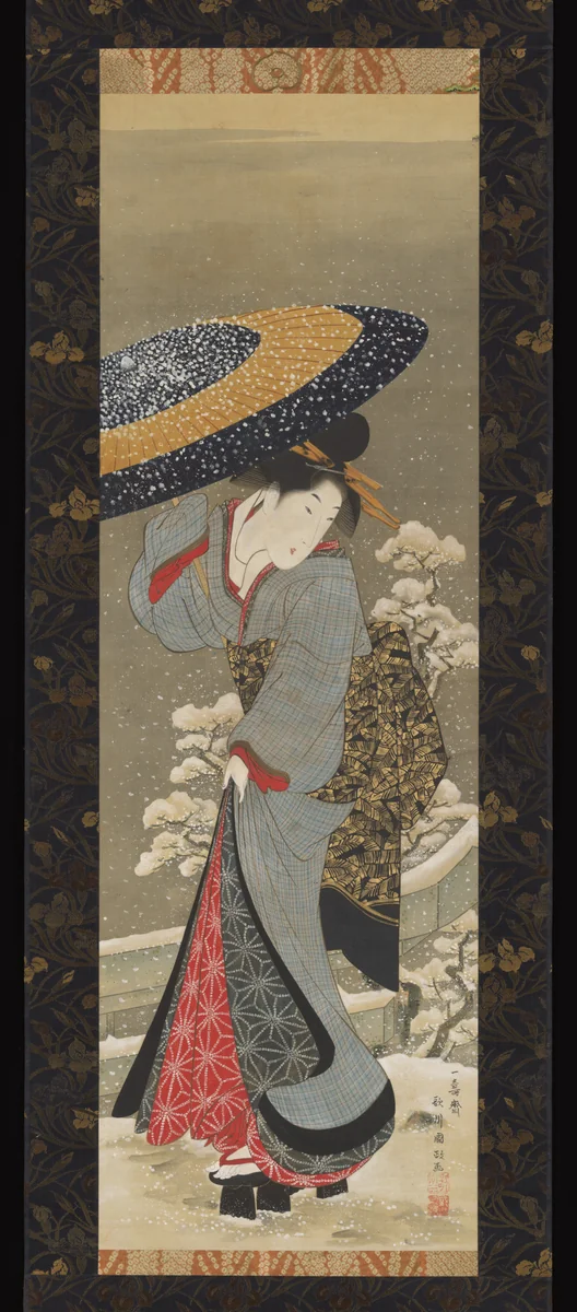 Beauty in Snow by Utagawa Kunimasa, painting, 1804-1818