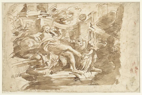 Bathsheba at Her Bath by anonymous, drawing, 1729