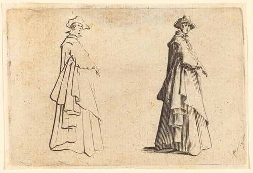 Lady in a Large Coat by Jacques Callot, print, 1622