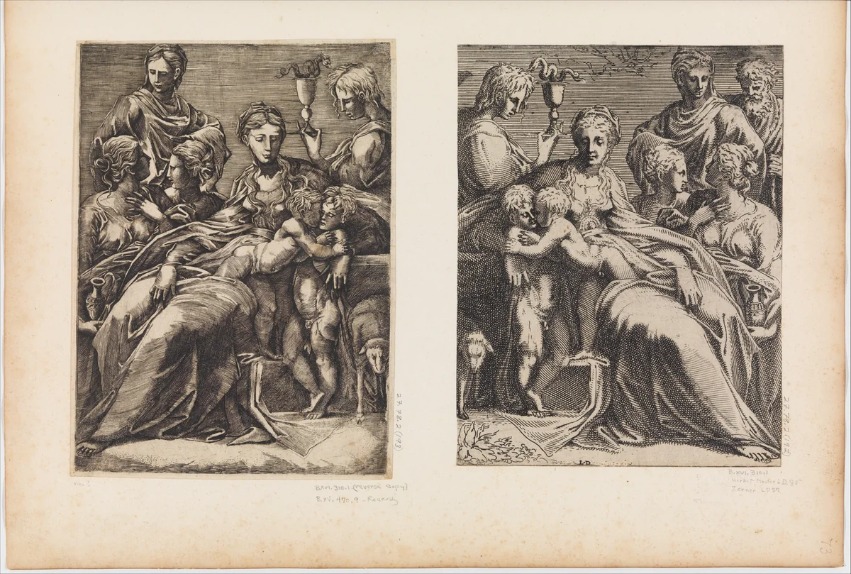 Virgin and Child with Saints by Léon Davent, print, 1535-1550