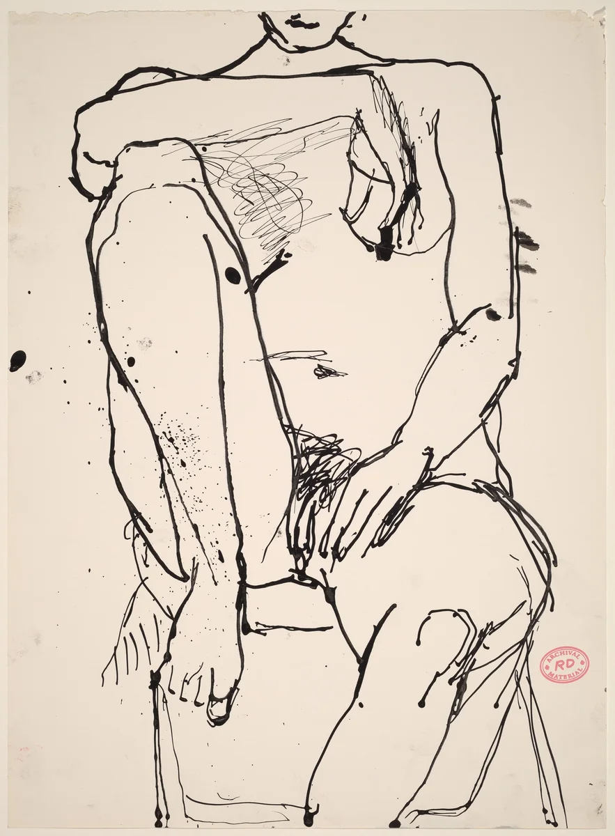 Untitled [seated nude with her right arm resting on right her knee] by Richard Diebenkorn, drawing, 1955-1967