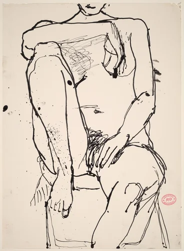 Untitled [seated nude with her right arm resting on right her knee] by Richard Diebenkorn, drawing, 1955-1967