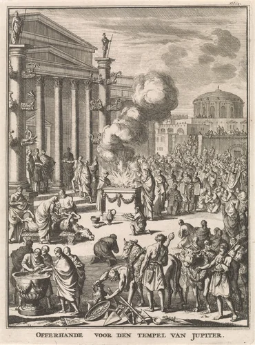 Offerceremonie voor de Tempel van Jupiter te Rome by Jan Luyken, print, 1697