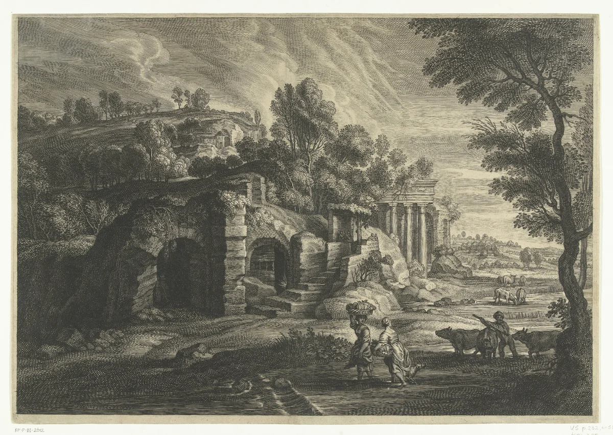 Landschap met ruïnes by Schelte Adamsz. Bolswert, print, 1596-1659