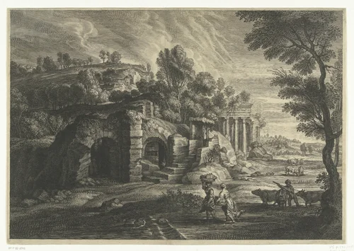Landschap met ruïnes by Schelte Adamsz. Bolswert, print, 1596-1659