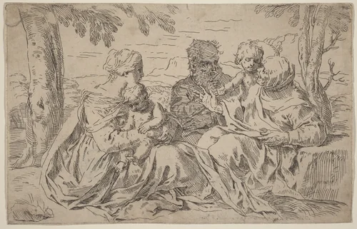 The Holy Family by Simone Cantarini, print, 1630-1648