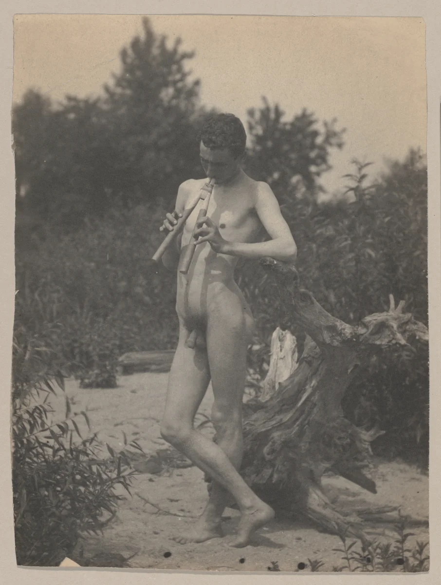 [Standing Male Nude with Pipes] by Thomas Eakins, photograph, 1880-1889