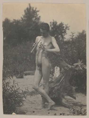 [Standing Male Nude with Pipes] by Thomas Eakins, photograph, 1880-1889