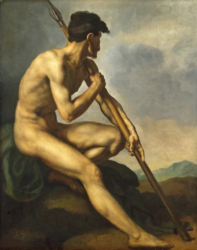 Nude Warrior with a Spear by Théodore Gericault, painting, 1816