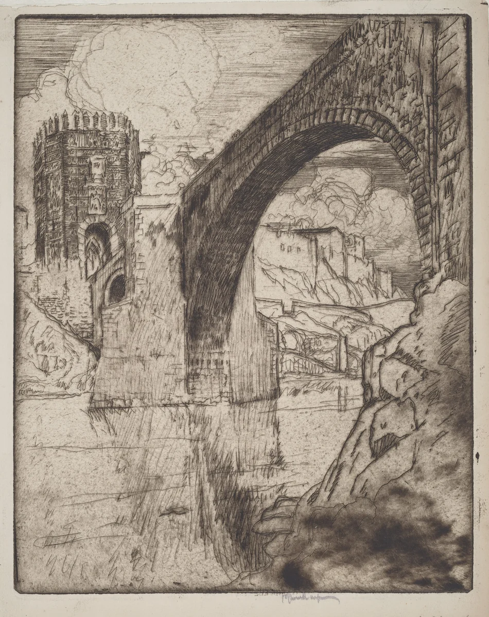 Arch of Bridge of Alcantara by Joseph Pennell, print, 1904