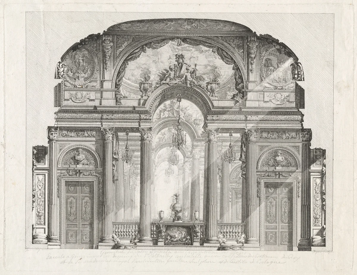 Cross Section of the Salon of the Palazzo Spinola, Genoa by Louis-Jean Desprez; Charles de Wailly, print, 1777